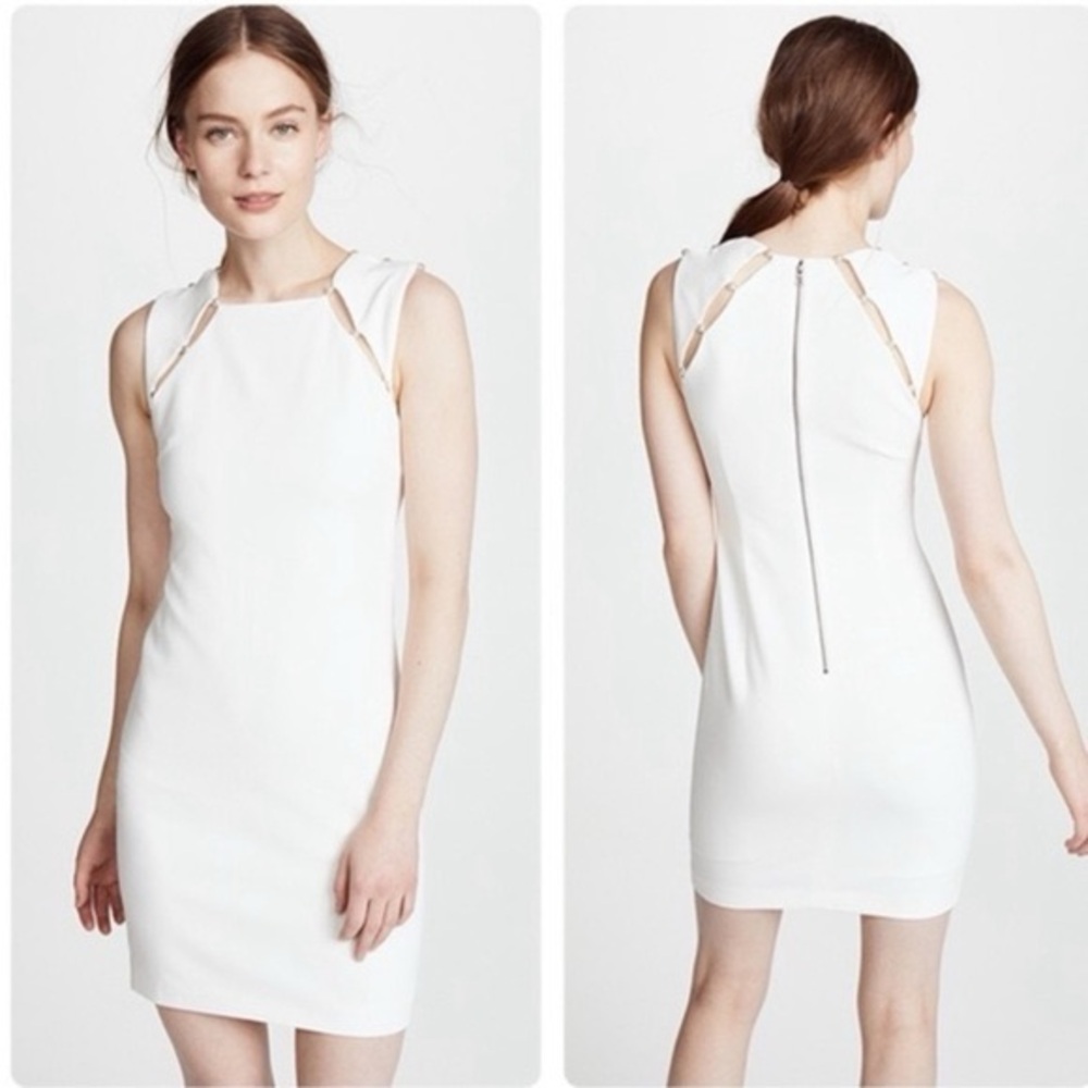 Alice + Olivia White Sheath Mini Dress Scoop Neck Cap Sleeve